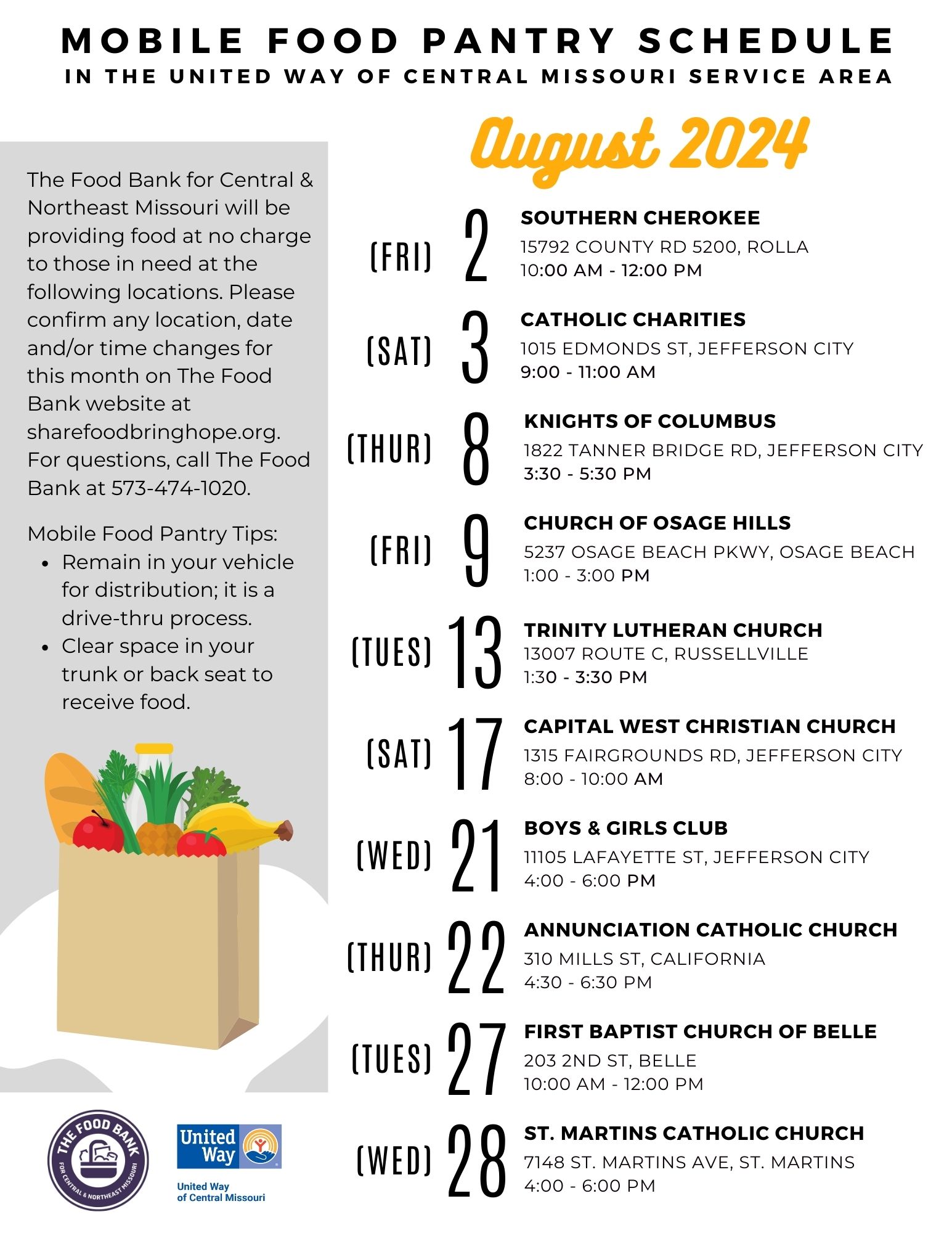All Month August Mobile Food Pantry Flyer 
